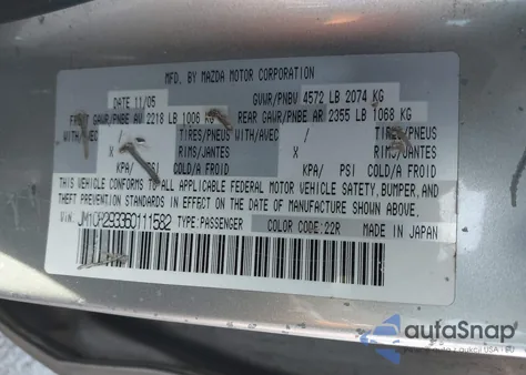 2006 Mazda Mazda5 Touring z USA, uszkodzony, nr VIN JM1CR293360111582